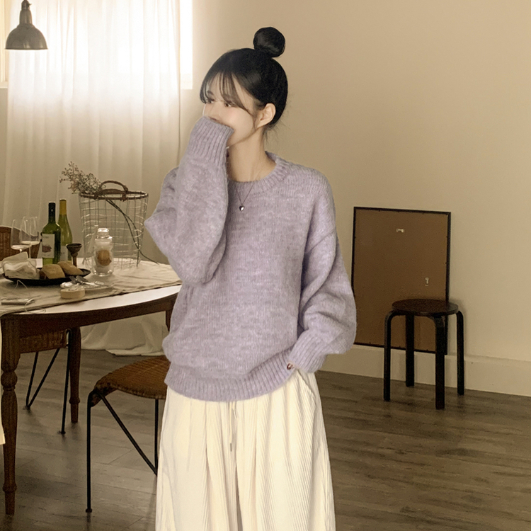 도톰폭닥 모헤어 파스텔 아방핏 보카시 라운드 겨울 아방핏 니트 퍼플