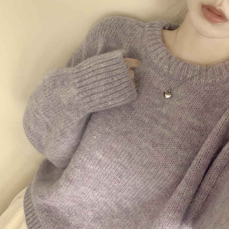 도톰폭닥 모헤어 파스텔 아방핏 보카시 라운드 겨울 아방핏 니트 퍼플