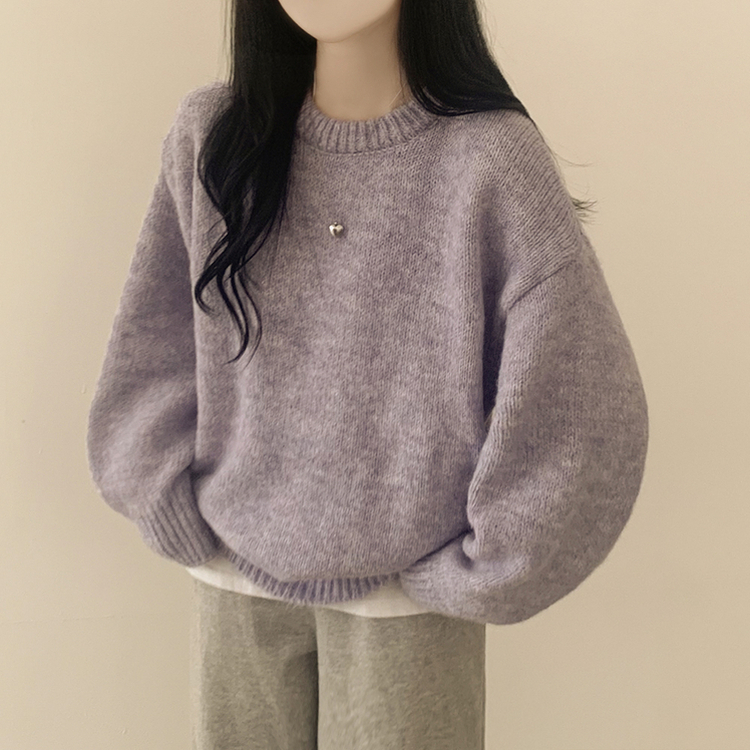 도톰폭닥 모헤어 파스텔 아방핏 보카시 라운드 겨울 아방핏 니트 퍼플