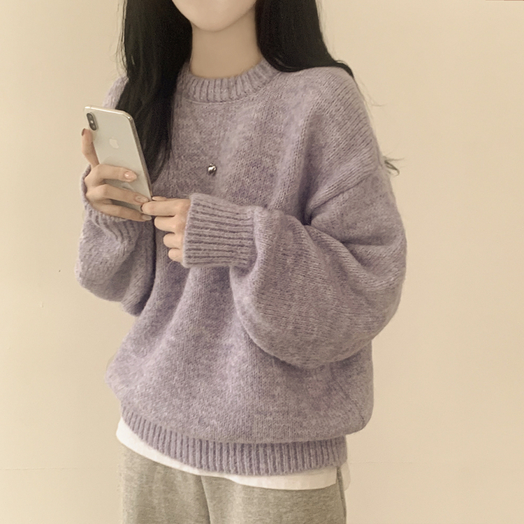 도톰폭닥 모헤어 파스텔 아방핏 보카시 라운드 겨울 아방핏 니트 퍼플