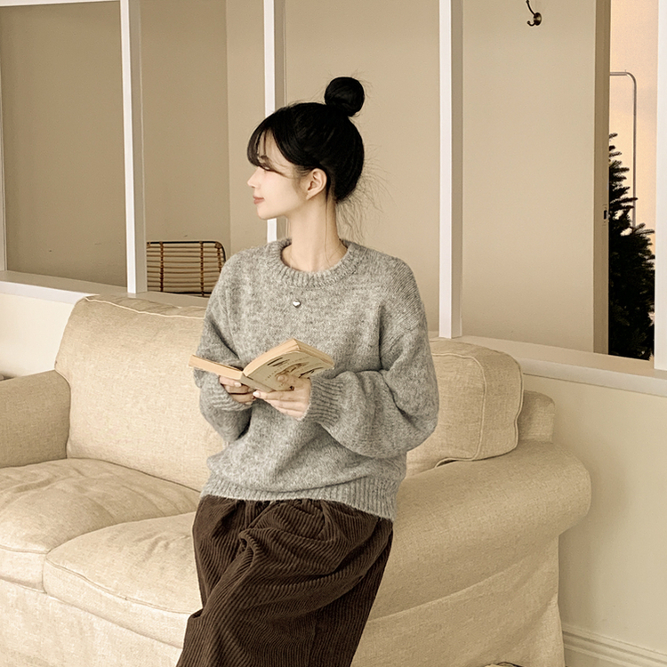 도톰폭닥 모헤어 파스텔 아방핏 보카시 라운드 겨울 아방핏 니트 그레이