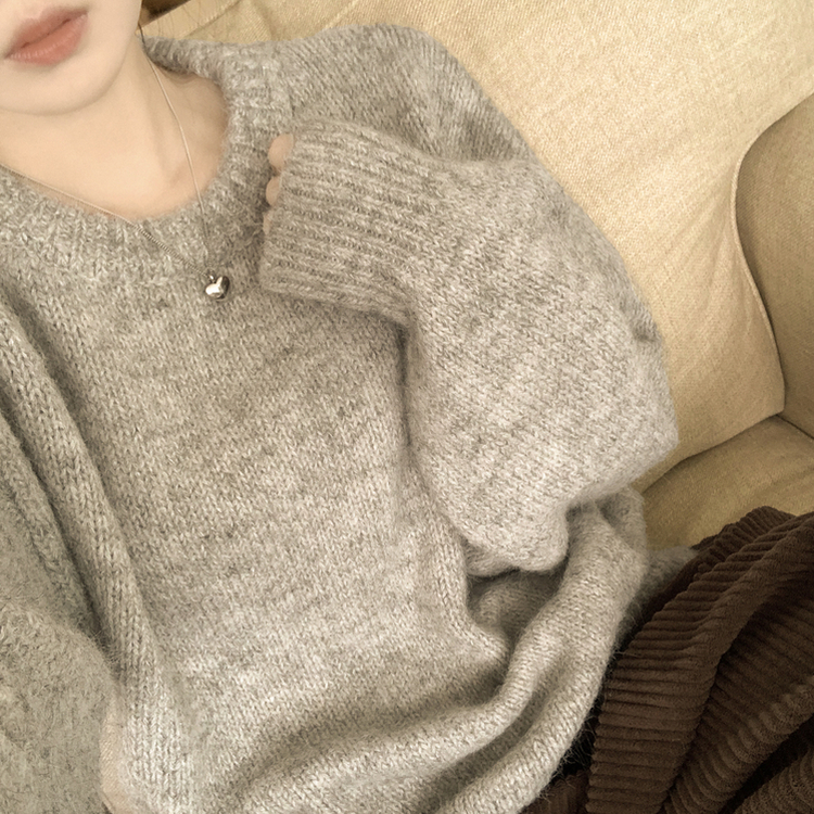 도톰폭닥 모헤어 파스텔 아방핏 보카시 라운드 겨울 아방핏 니트 그레이