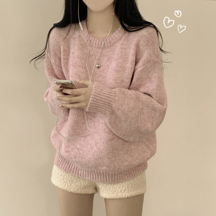 도톰폭닥 모헤어 파스텔 아방핏 보카시 라운드 겨울 아방핏 니트 핑크