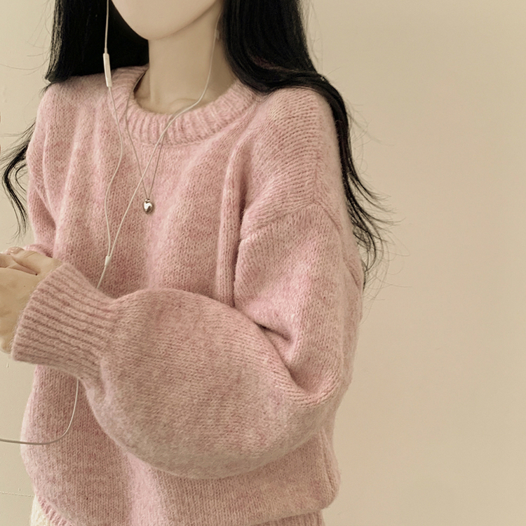 도톰폭닥 모헤어 파스텔 아방핏 보카시 라운드 겨울 아방핏 니트 핑크