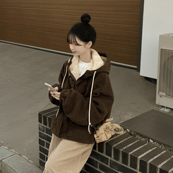 코듀로이 왕오버핏 골덴 양털 퍼안감 스트링 투웨이 양털점퍼 왕박시 아방핏 후드집업 양털야상 브라운