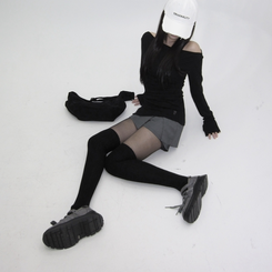 ウールニーソックスレッグウォーマー BLACK