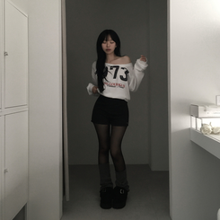 ペンダントハイウエストニットショートパンツ BLACK