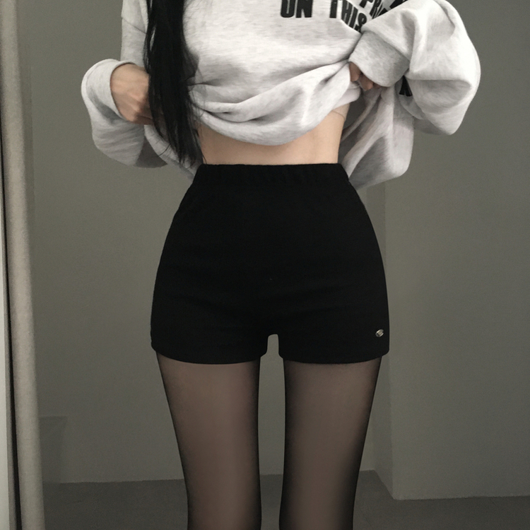 ペンダントハイウエストニットショートパンツ BLACK