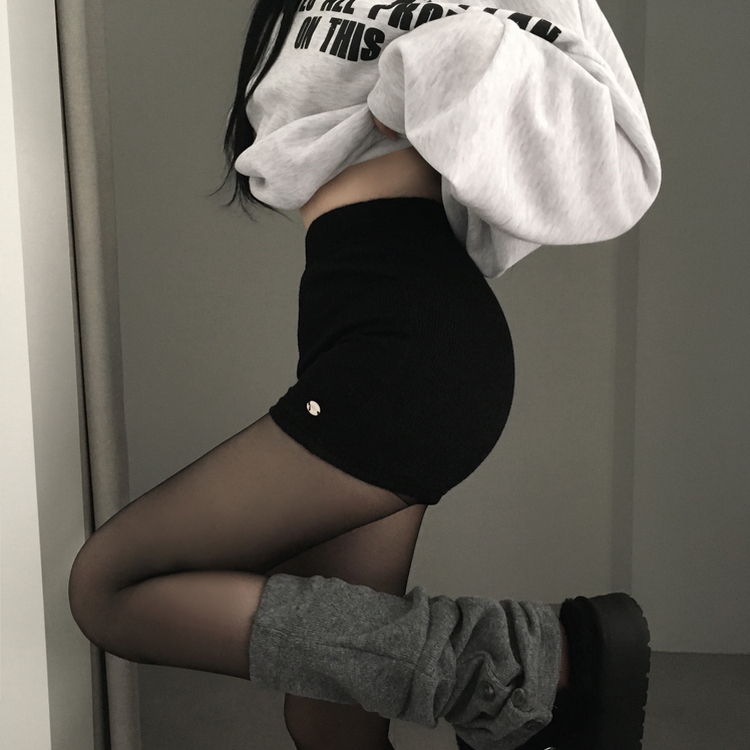 ペンダントハイウエストニットショートパンツ BLACK