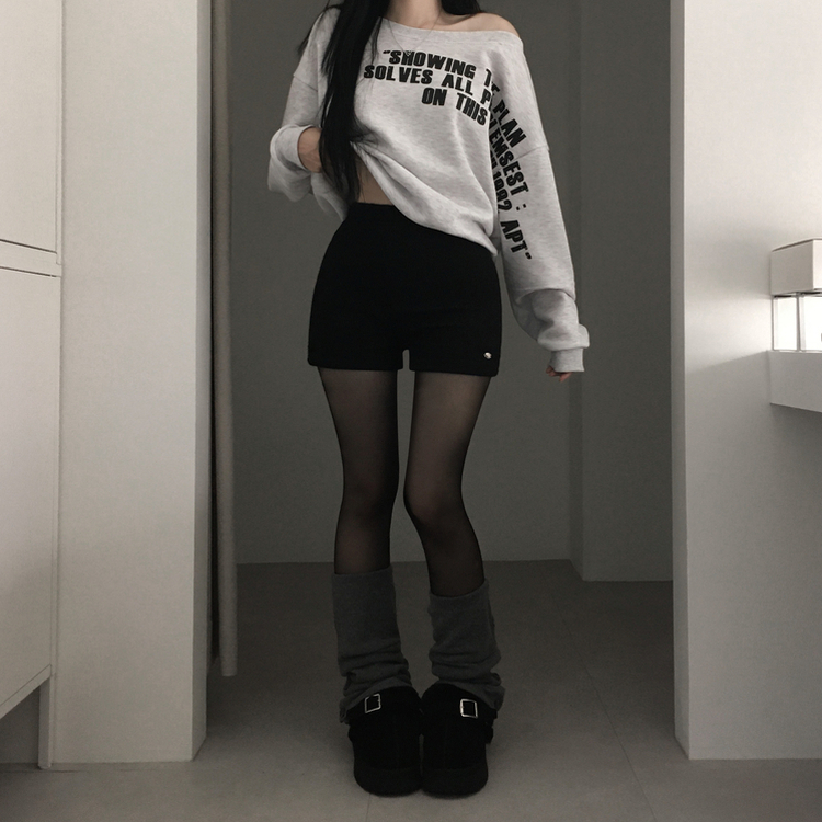 ペンダントハイウエストニットショートパンツ BLACK