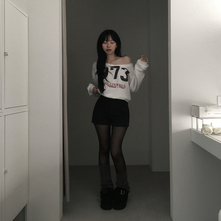 ペンダントハイウエストニットショートパンツ BLACK