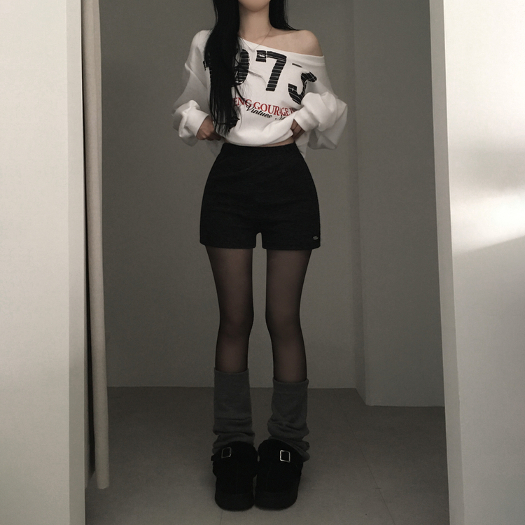 ペンダントハイウエストニットショートパンツ BLACK