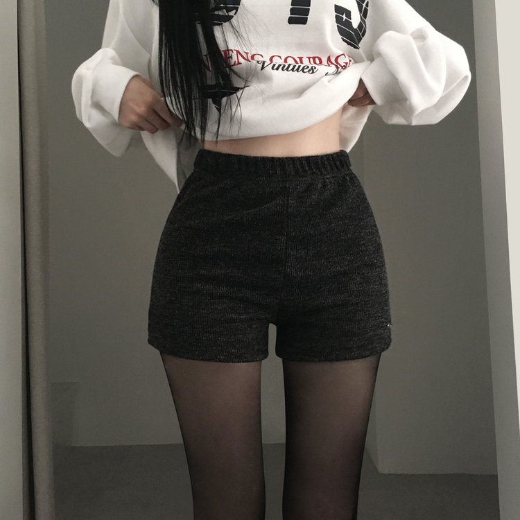 ペンダントハイウエストニットショートパンツ BLACK