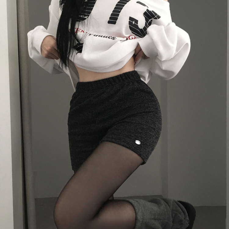 ペンダントハイウエストニットショートパンツ BLACK