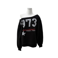 【起毛】ワンショルダービッグレタリングトレーナー