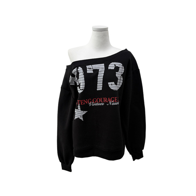 【起毛】ワンショルダービッグレタリングトレーナー