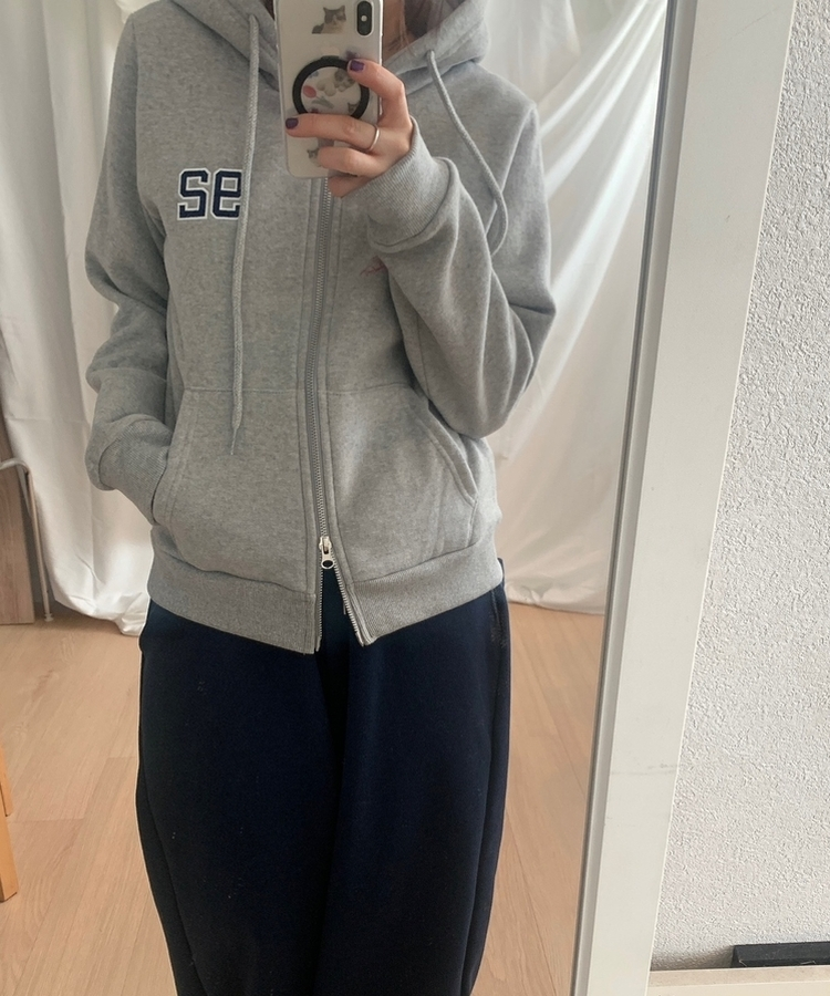 【起毛】92ワッペンスリムフードジップアップ MELANGE