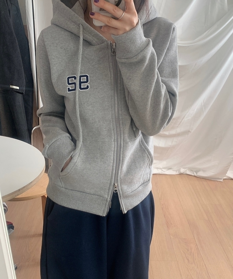 【起毛】92ワッペンスリムフードジップアップ MELANGE