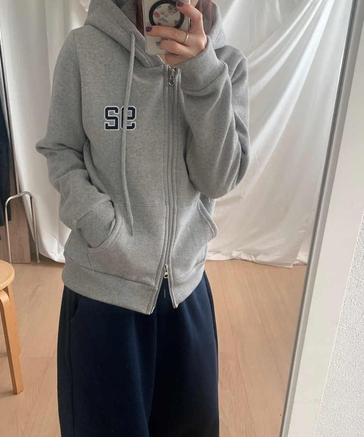 【起毛】92ワッペンスリムフードジップアップ MELANGE