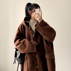 厚手メルティシーポケットフードコート BROWN