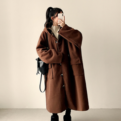 厚手メルティシーポケットフードコート BROWN