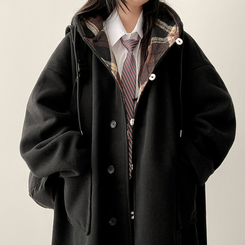 厚手メルティシーポケットフードコート BLACK