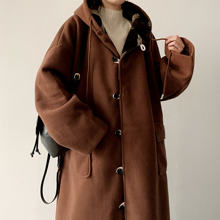 厚手メルティシーポケットフードコート BROWN