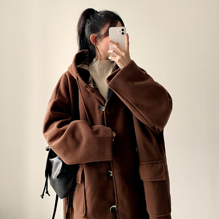 厚手メルティシーポケットフードコート BROWN