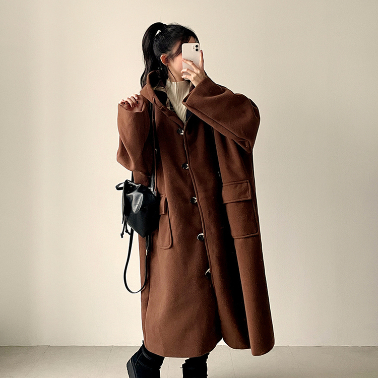 厚手メルティシーポケットフードコート BROWN