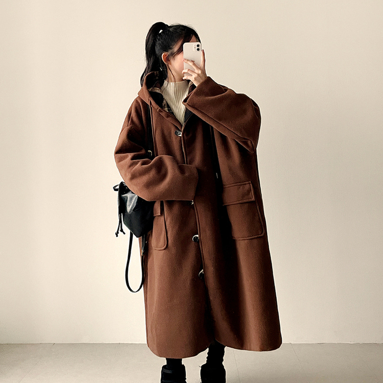 厚手メルティシーポケットフードコート BROWN