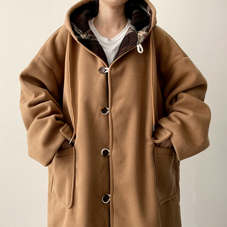 厚手メルティシーポケットフードコート BEIGE