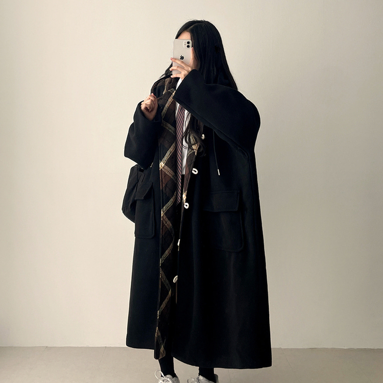 厚手メルティシーポケットフードコート BLACK