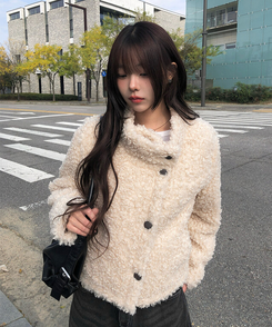 ウールボタンファーショートジャケット BEIGE