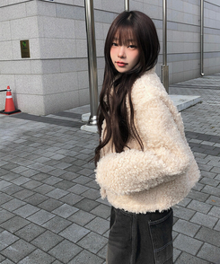 ウールボタンファーショートジャケット BEIGE