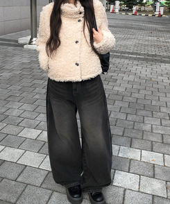 ウールボタンファーショートジャケット BEIGE