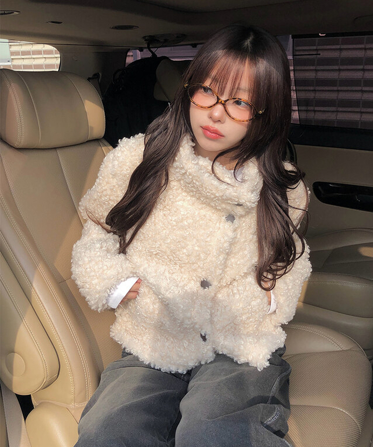 ウールボタンファーショートジャケット BEIGE