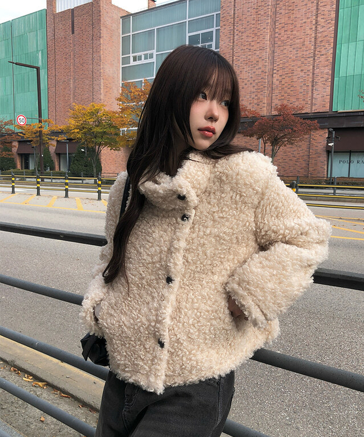 ウールボタンファーショートジャケット BEIGE