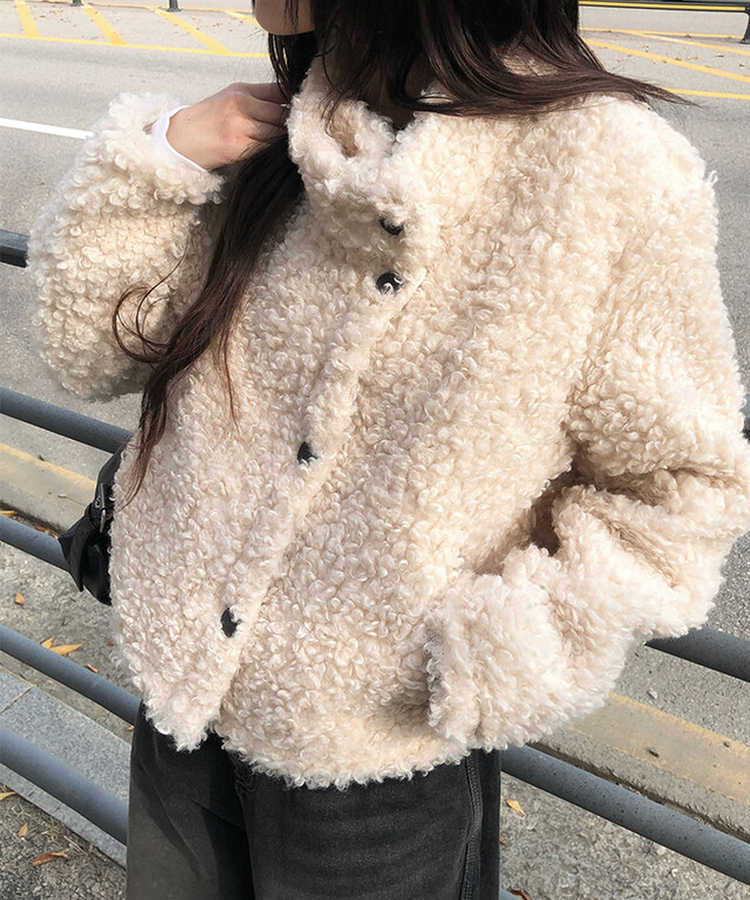 ウールボタンファーショートジャケット BEIGE