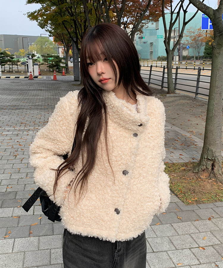 ウールボタンファーショートジャケット BEIGE