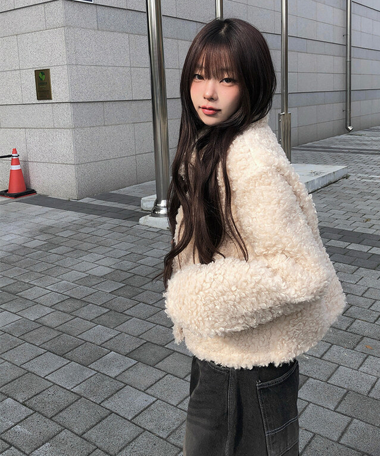 ウールボタンファーショートジャケット BEIGE