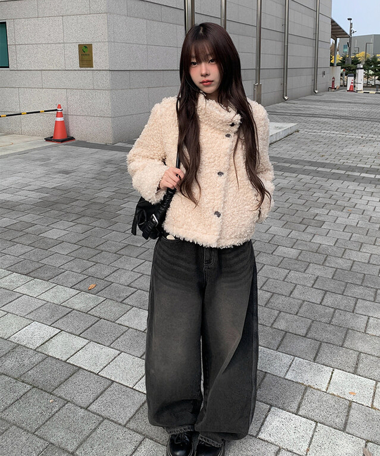 ウールボタンファーショートジャケット BEIGE