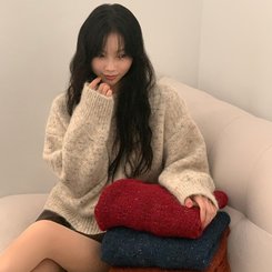 펌킨 윈터 보카시 알파카 도톰 믹스 라운드 울니트 아이보리