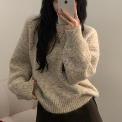 펌킨 윈터 보카시 알파카 도톰 믹스 라운드 울니트 아이보리