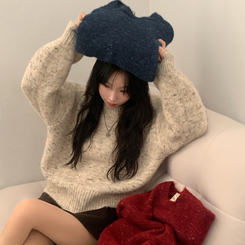 펌킨 윈터 보카시 알파카 도톰 믹스 라운드 울니트 아이보리