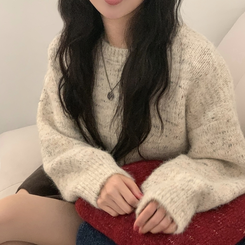 펌킨 윈터 보카시 알파카 도톰 믹스 라운드 울니트 아이보리