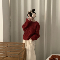 펌킨 윈터 보카시 알파카 도톰 믹스 라운드 울니트 레드