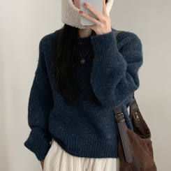 펌킨 윈터 보카시 알파카 도톰 믹스 라운드 울니트 네이비