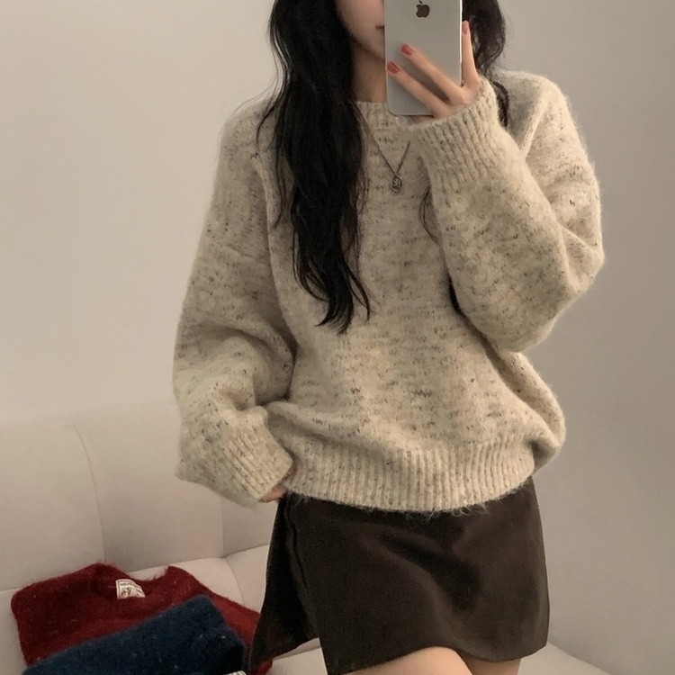 펌킨 윈터 보카시 알파카 도톰 믹스 라운드 울니트 아이보리