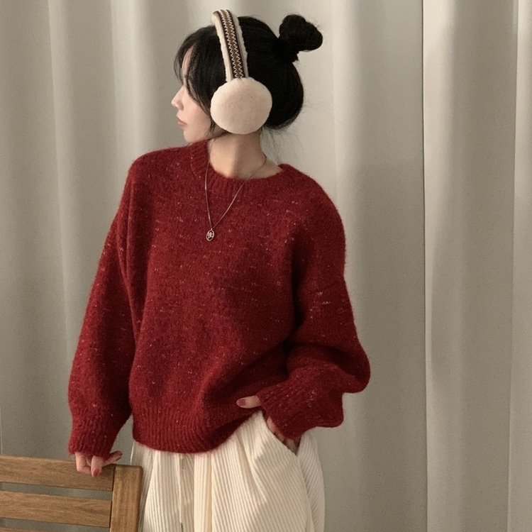 펌킨 윈터 보카시 알파카 도톰 믹스 라운드 울니트 레드