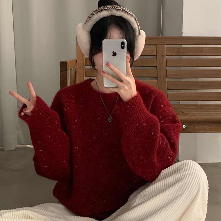 펌킨 윈터 보카시 알파카 도톰 믹스 라운드 울니트 레드